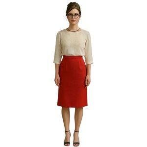 Vintage Pendleton 100% Wool Red Midi Skirt USA Made 1960s 70s Size 12
